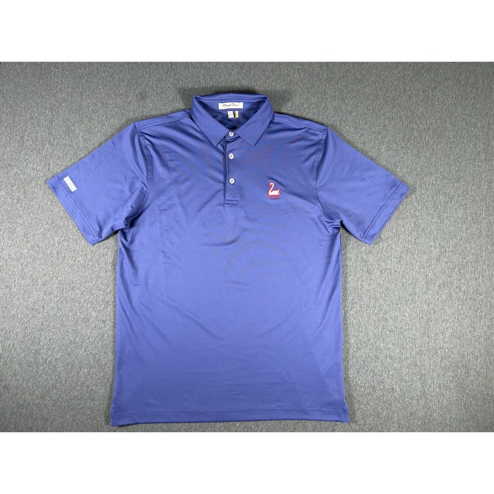 Straight Down Men's Size S Blue Performance Polo Shirt 1924 Swan Logo